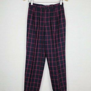 Petite Sophisticate Women's Plaid Trouser Pant Size 10 Vintage Navy Blue Fuschia